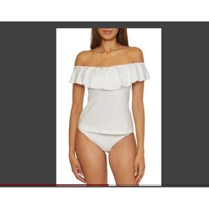 Trina Turk Women's Monaco Off The Should Ruffle‎ Tankini Swim Top White Size 10